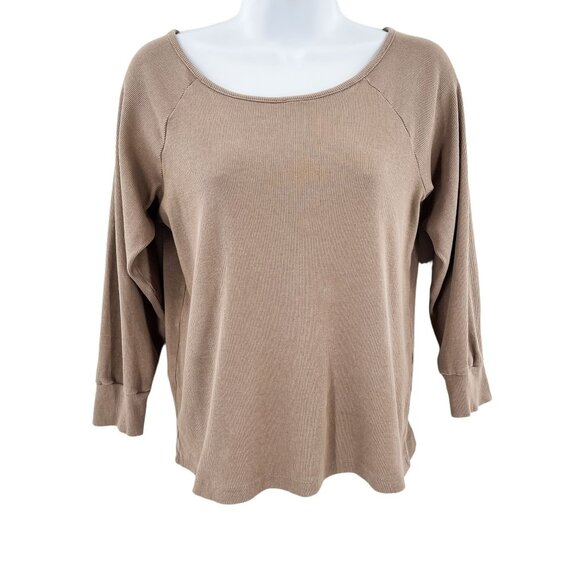 Kate Quinn Organic Ribbed Basic Top Shirt 3/4 Sleeve Tan - Picture 1 of 4